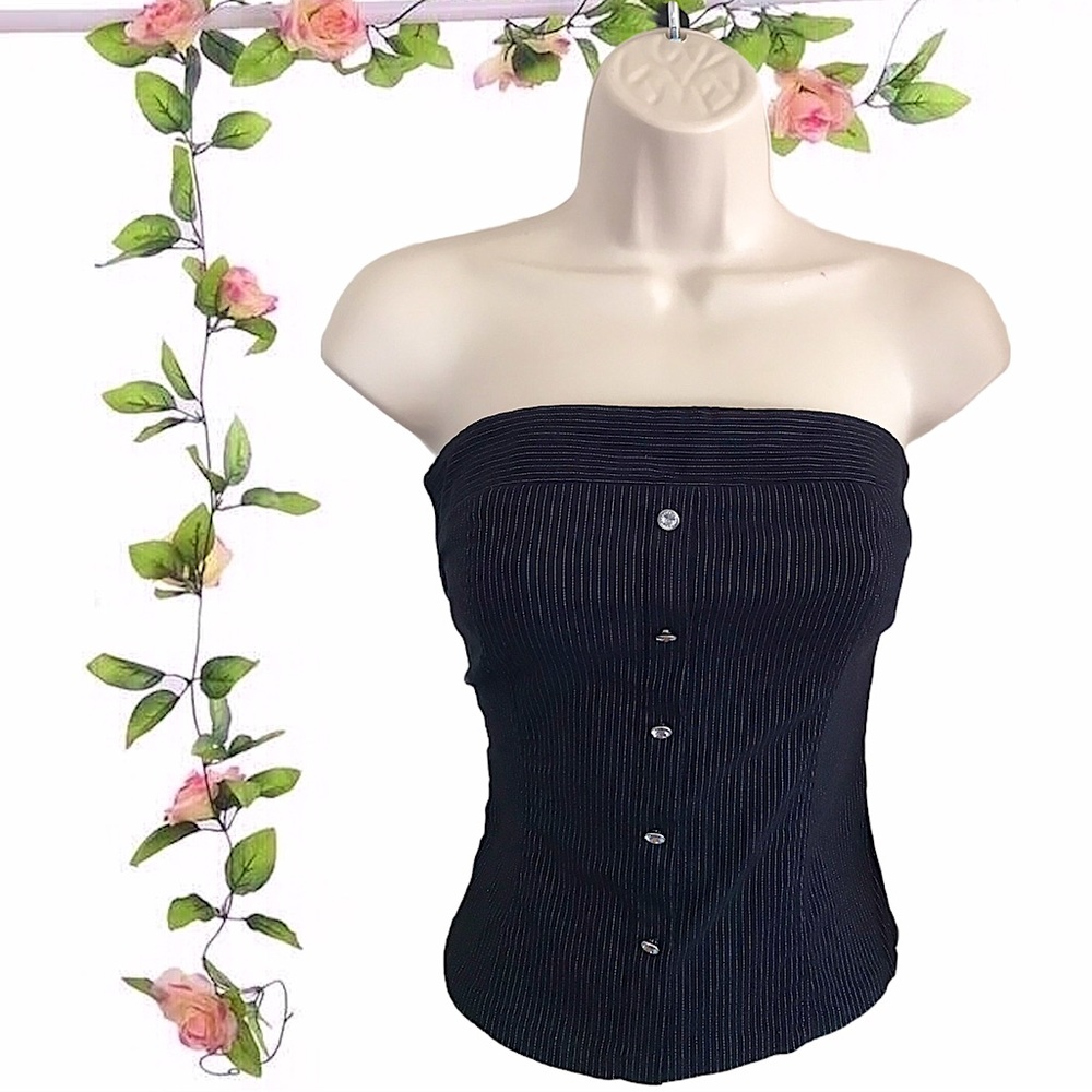 Like New Black with Silver Jemstone Buttons Pinstriped Tube Top Size Small
